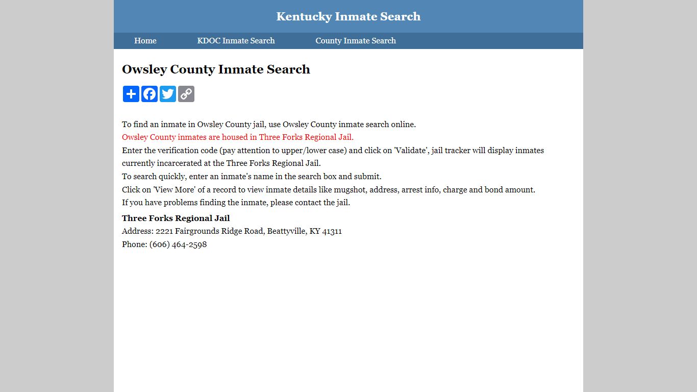 Owsley County Inmate Search